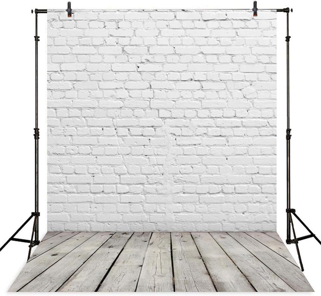 Allenjoy 6x8FT Fabric White Brick Wall Grey Wood Floor Photo Backdrop for Photography Portrait Background Newborn Baby Photoshoot Children Under 3 Years Old Photo Background Photographer Props