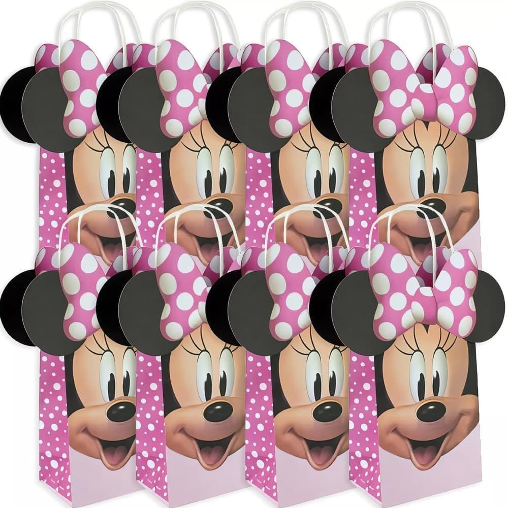 Minnie Mouse Forever DIY Party Bags - 8.25" x 5" x 3.25" (8-Pack) - Pink Paper Favor Bags for Kids Events & Special Occasions