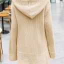 Taodou Women Hooded Knit Cardigans Button Cable Open Front Sweater Coat Beige L