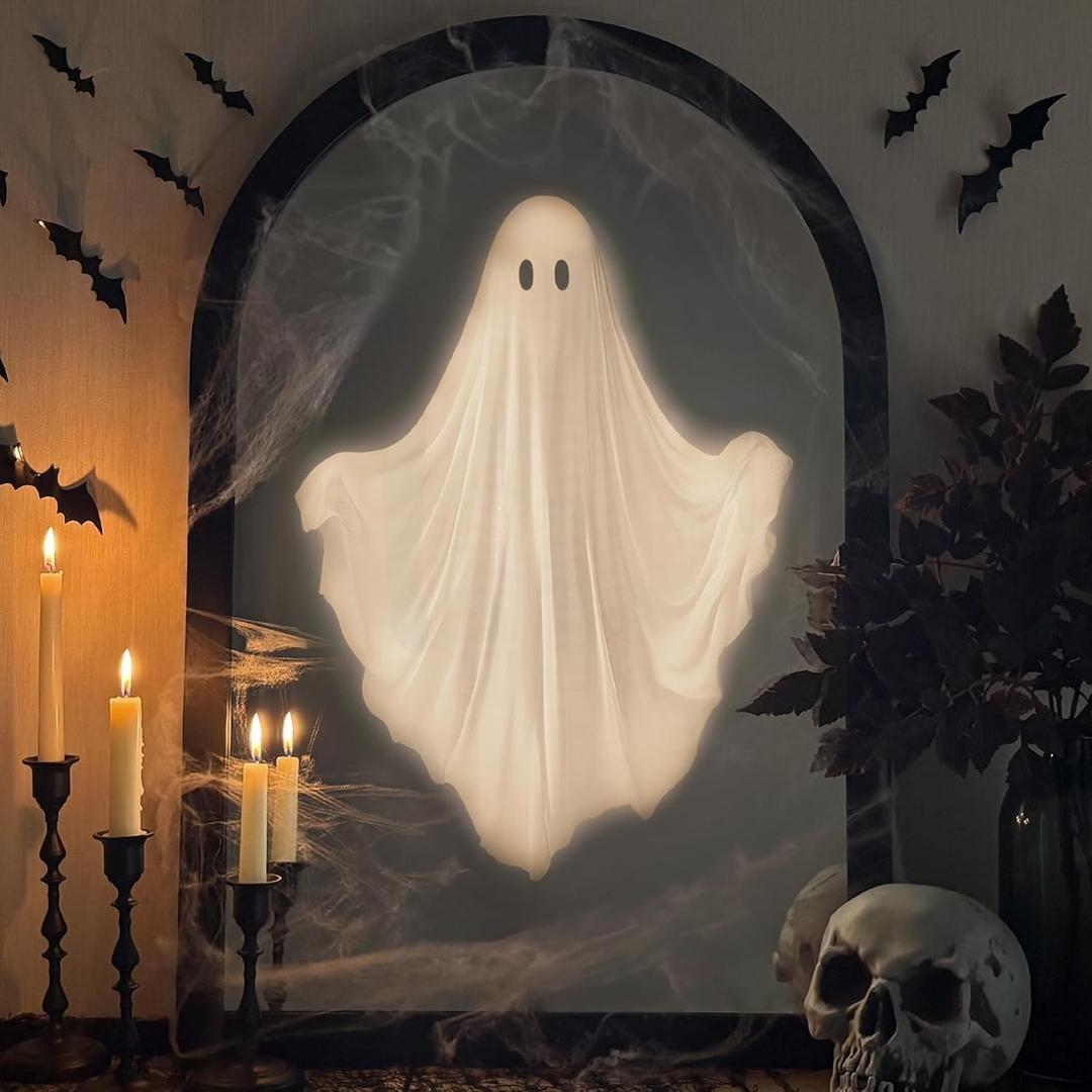 Halloween Decorations Indoor - Halloween Decor - 31.5" x 21.6" Ghost Hologram Mirror with Remote - Spooky Hanging Ghosts for Wall Mantle - Clearance Decoration for Home Bedroom Party Room