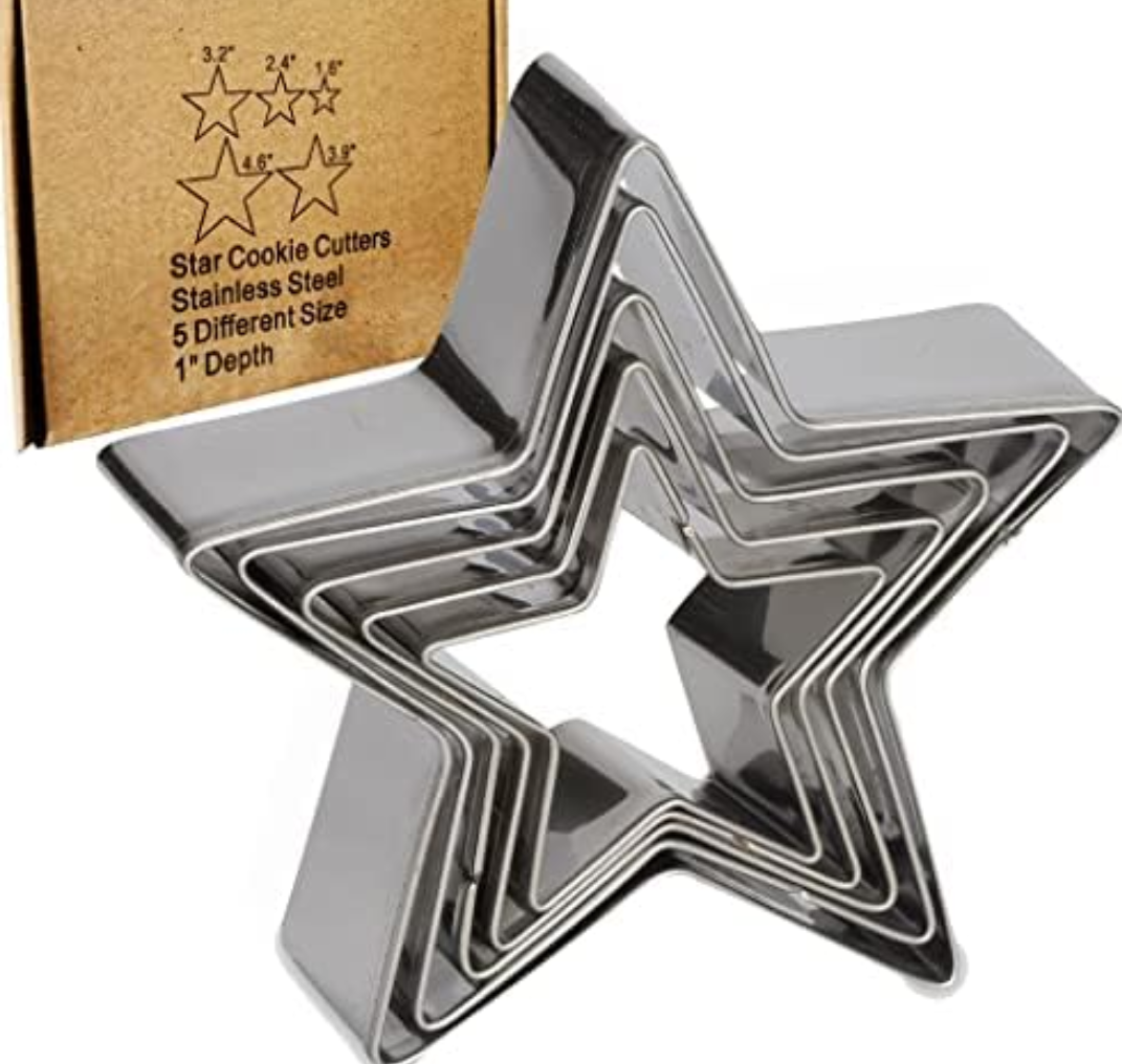 Antallcky Star Cookie Cutter Set-5pcs 1 Pack Stainless Steel Five-pointed Star Biscuit Molds Fondant Cake Cookie Cutter Set Pastry Mold-for 3d Christmas Tree/Linzer Cookies
