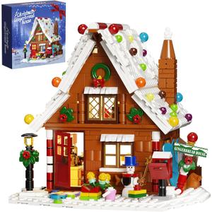 Christmas Gingerbread House Building Kit with LED Lights, Christmas Village House Blocks Set, Compatible with Lego, Xmas Decorative Gifts for Girls and Boys, Kids and Adults, Ages 6+