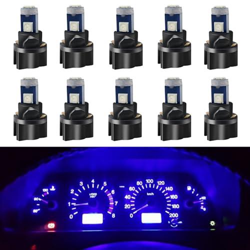 WLJH 10 Pack Blue Canbus T5 Led Bulb 2721 37 74 Wedge Lamp PC74 Twist Sockets Dash Dashboard Lights Instrument Panel Cluster Leds Replacement