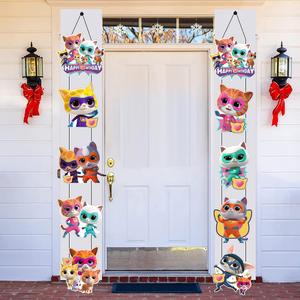 2pcs Super Cats Porch Sign Door Hanging Banner, Cute Animal Birthday Party Supplies for Kids Party Wall Decorations