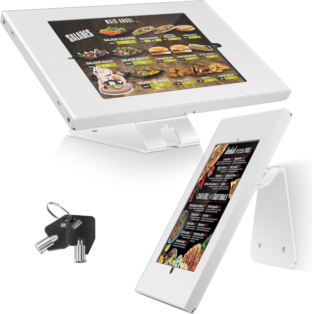 AboveTEK Anti-Theft Tablet Stand  iPad Locking & Security Stand, Countertop & Wall Mount POS Stand, 360 Swivel Kiosk Stand for iPad/iPad Air/iPad Pro  Ideal for Retail Business (White)