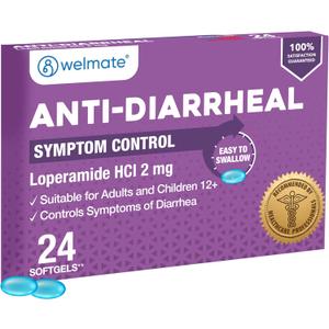 WELMATE - Anti-Diarrheal Softgels (24 Softgels) - Loperamide HCL 2 mg - Diarrhea Symptom Relief - Upset Stomach Reliever - Anti Diarrhea Pills - Over-The-Counter Medication