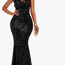 Cololura Women Sequin Elegant Sexy One Shoulder Tassel Mermaid Bodycon Cocktail Evening Dress M