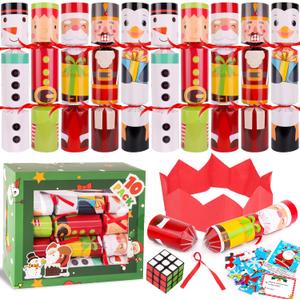 10 Pack Christmas No-Snap Party Table Favors, Christmas Table Favor with Party Hat, Joke & Little Gifts Inside for Kids and Adults, Xmas Table Decorations Seasonal Holiday Dinner Traditions Supplies