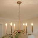 Generies Antique Spray Gold Farmhouse Chandelier, 6 Light Rustic Dining Room Light Fixtures, Modern Industrial Chandeliers Candle Ceiling Light for Bedroom Foyer Living Room Kitchen Island Entryway