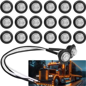 TMH (Pack of 20 3/4 Inch Mount Clear Lens Amber LED Clearance Bullet Marker lights, Side LED marker lights for trailer Truck RV Car Bus Van