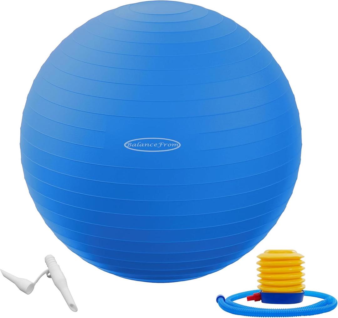 Fitvids Exercise Ball for Fitness, Yoga, Pilates with Quick Pump, Anti-Burst Slip Resistant Balance Ball, 27-30in (68-75cm), XL, Blue