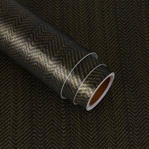 VaryStyle Black and Gold Wallpaper Golden Herringbone Grasscloth Peel and Stick Wallpaper Textured Dark Geometric Contact Paper Removable Self Adhesive Vinyl for Bedroom Bathroom Cabinets 15.7"x118"