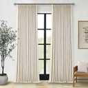 Pleated Cream Beige Linen Blackout Curtains for Bedroom 90 Inch Length 2 Panels Pinch Pleat Back Tab Neutral Farmhouse Living Room Darkening Curtains Track System Thermal Insulated Black Out Drapes