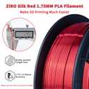 ZIRO PLA Filament 1.75mm, Shining Red 3D Printer Filament Silky, Silk 3D Printing Material, Dimensional Accuracy +/- 0.03mm, Fit Most FDM Printers and Pens, Metal Metallic Glossy 1KG Spool
