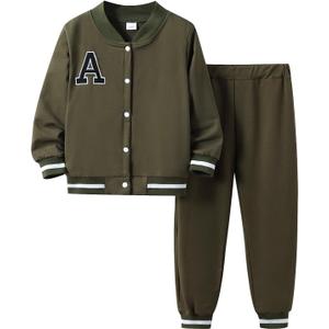 Cakaner Boys Color Block Button Down Shirt and Jogger Pants Button Up Sweatsuits Sets (Size: 5-12T) (6-7 Years, Green)