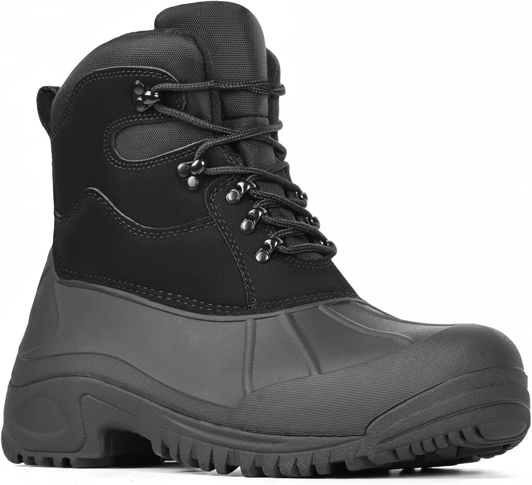 Furuian Insulated Winter Snow Steel Toe Work Boots for Men Waterproof Non Slip Duck Boots for Men Warm Safety Industrial Work Shoes (8.5, All Black)