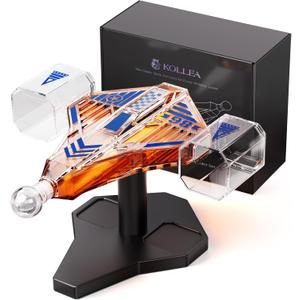 Kollea Galaxy Blue Spaceship Whiskey Decanter Sets for Men, Spacecraft Limited Edition, 2 Funny Shot Glasses, Gift Ideas, Cool Liquor Dispenser for Home Bar, Christmas Birthday Gifts for Men Dad Him