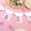 Pink Monthly Milestone Photo Banner - Baby Girl First Year Photo Banner, Pink 1st Birthday Party Decoration for Girl, Newborn to 12 Months Photo Garland, Girl Birthday Cake Smash Photo Props Backdrop
