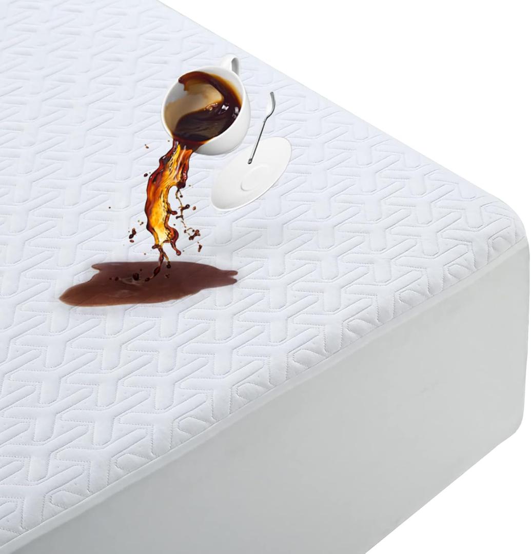 Premium Waterproof Mattress Protector Queen Size,4D Air Cooling 300GSM Mattress Cover,Breathable All-Round 360 Bed Mattress Pad Noiseless Vinyl Free (White,Queen)