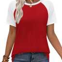 WIHOLL Womens Summer Tops Color Block Short Sleeve Raglan Shirts Spring Fashion Clothes Vacation Outfits Large