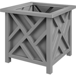 Lattice Design Outdoor Planter Box - 15.5 Square 16.5 Tall Gray Plant Pot - Decorative Plant Pots for Front Porch Decor - Flower Pots Outdoor Planters for Porch Patio or Garden Decor by Pure Garden