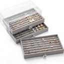 SPAKOWN Ring Box Display Holder, Clear Velvet Jewelry Storage Tray Organizer for Ring Stud Earring (Grey - 3 Drawers)