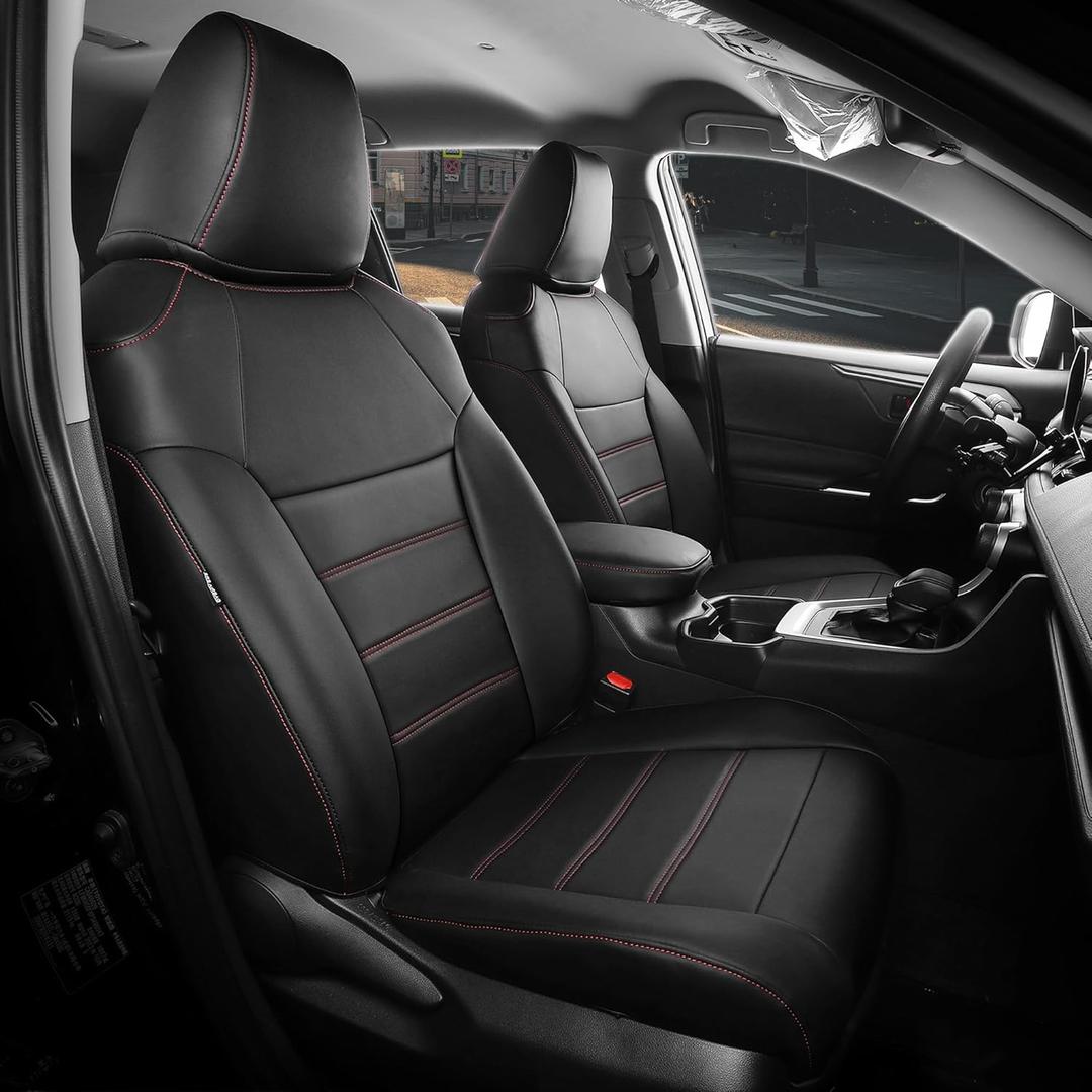 FREESOO for Toyota Corolla Seat Covers L LE 2020 2021 2022, Custom Fit Car Seat Covers, Luxury Leather Seat Covers for Cars, Waterproof Car Seat Cover Protector Cushions, Black Red Full Set