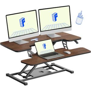 FLEXISPOT Standing Desk Converter 36in Sit to Stand up Riser Height Adjustable Monitor and Laptop Workstation with Spacious 2-Tier Desktop, Walnut Color