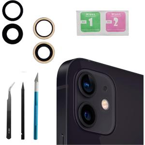 2 Pcs/set 12/12 Mini Rear Camera Lens Replacement for iPhone 12 / iPhone 12 Mini, Anti-Lens Scratch & Waterproof, Back Glass Camera Lens Cover Replacement with Pre-Installed Adhesive + Repair Tool Kit