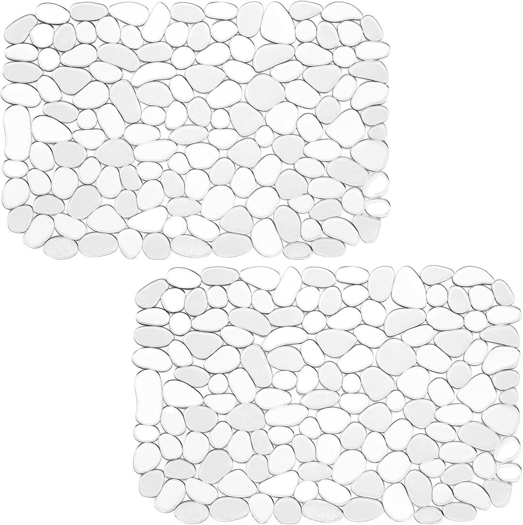 Coopay Sink Mat Pebble Sink Protectors for Kitchen Sink, PVC Eco-friendly Adjustable Stainless steel Porcelain Dish Drying Pad, Protector for Bottom of Kitchen Sink, 15.8 x 11.8 inches (2 Pack, Clear)