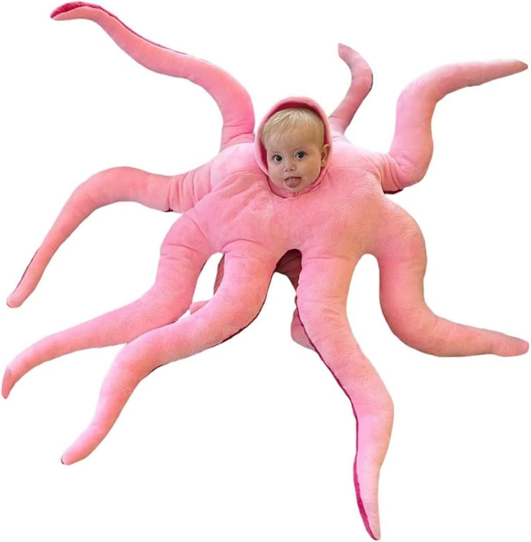 Baby Halloween Octopus Costume Wearable Large Jumbo Octopus Stuffed Animal Giant Octopus Plush Toy Kawaii Birthday Party Gifts for Kids Girls Boys (Pink)