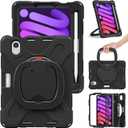 Kids Case for iPad mini 7 (A17 Pro) 2024/ Mini 6 8.3'' | Heavy Duty Shockproof Rugged Case with Hand Strap,Carrying Shoulder Strap,Rotating Kickstand,Outdoor,Black
