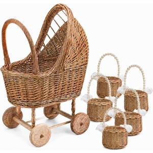 21.85-Inch Wicker Baby Carriage, 6-Piece Flower Basket Display Set