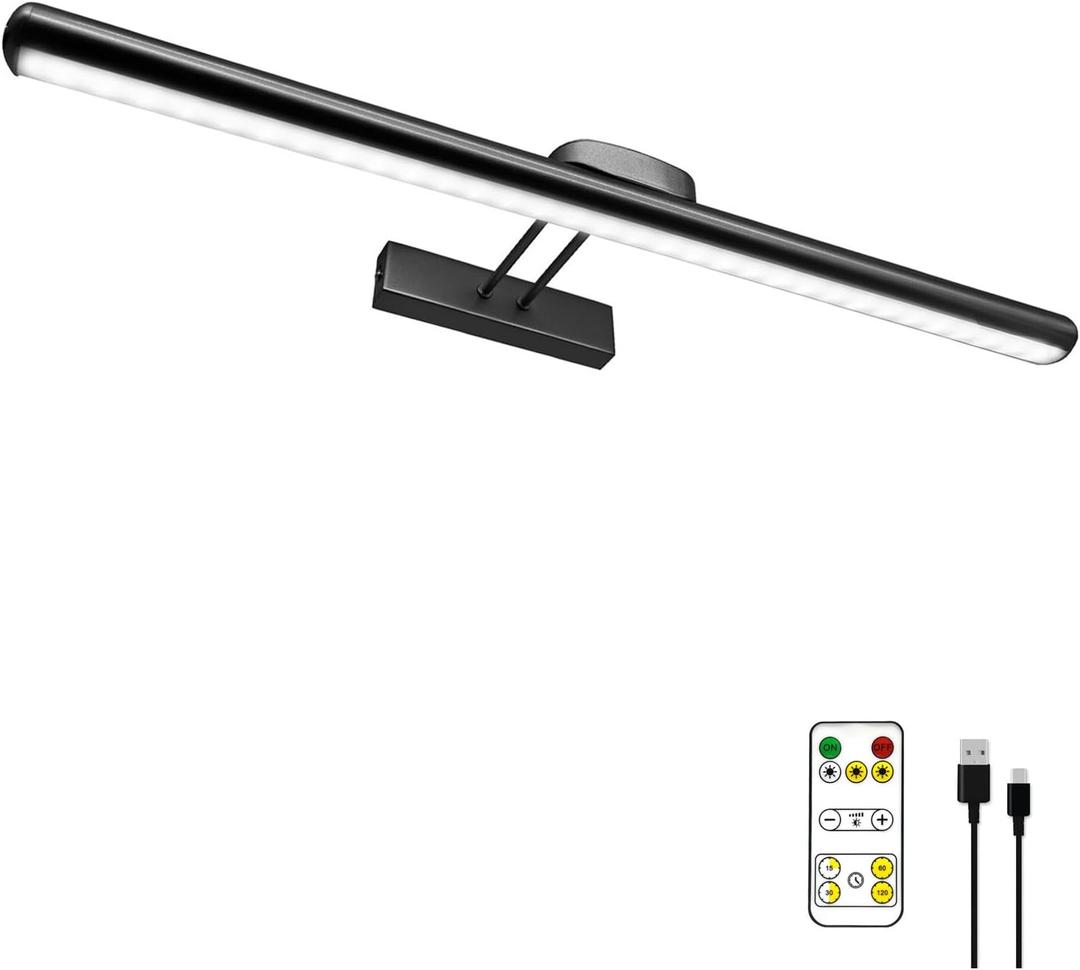 MQOUO 24.4" Wireless Picture Lights, Rechargeable Battery Art Display Light with Remote Control, Dimmable/Timer Off Dartboard Light, 3 Lighting Modes Full Metal Painting Display Lights (Black-1Pack)