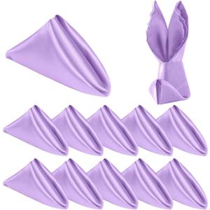 Homiest 12 Pack Light Purple Satin Dinner Napkins - 17x17 Inches, Scalloped, Silky Elegant Wedding & Party Napkins