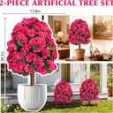 Artificial Topiary Flower Balls Outdoor Set of 2, UV Resistant Faux Outdoor Plants with Durable Metal Stakes, Realistic Bark-Textured Trunk, for Front Porch Outdoor Decor Patio Garden Decor