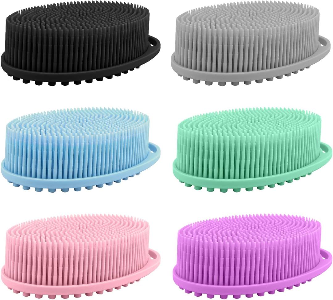 6 Pack Silicone Body Scrubber, Soft Silicone Loofah Exfoliating Body Scrubber Fit for All Kinds of Skin, Clean and Sanitary,Black,Blue,Pink,Green,Purple,Gray