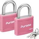Puroma 2 Pack Keyed Padlock with 3 Keys Alike, 7/8 Inch Locker Lock 40mm Heavy-Duty Locks for Gate Fence Hasp Cabinet Toolbox School Gym Locker (Pink)