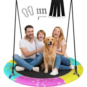 Tree Swing, 43'' | 48'' Saucer Swing for Kids and Adults, ASTM Approved Swing Sets with Tree Hang Kit, 900lbs Weight Capacity, Backyard Or Playground, Waterproof and UV-Resistant Mat