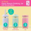 Elk and Friends Kids + Toddler Glass Cups | The Original 12oz Glass Mason Jar with Sleeves + Lids | Silicone Straws + Stopper | Smoothie Cup | Food Storage | Spill Resistant | Dishwasher Safe | 4 Pack, 21 Piece Set