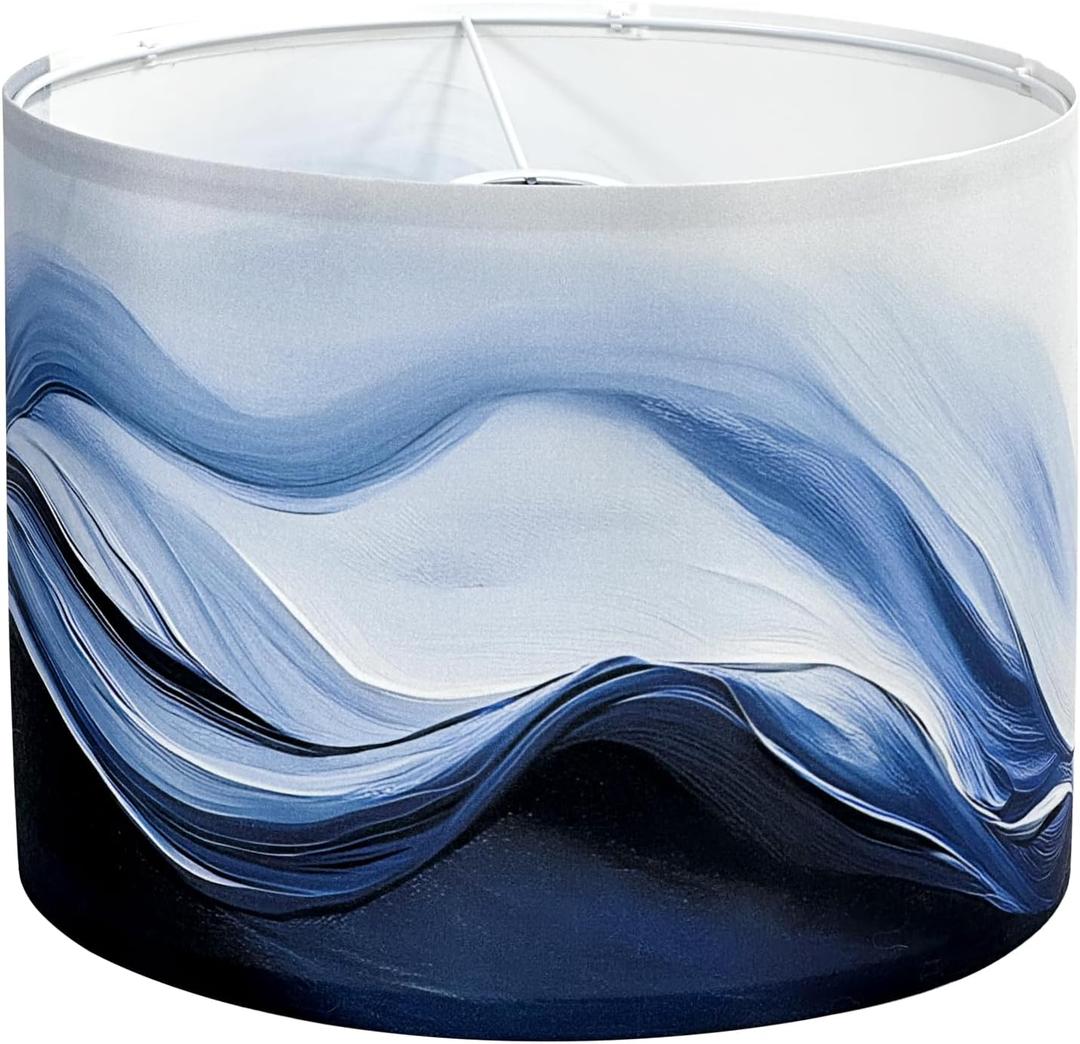 Drum lamp shades,13"Top x 13"Bottom x 10"High Blue Fabric Lamp Shades,for Table Lamps Floor Lamps,Farmhouse Lampshades Replacement,Support Spider and E26/E27 Base,Assembly Required (1 Pack)