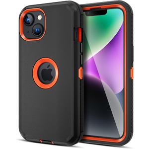 Jiunai for iPhone 14 Plus Case Heavy Duty Drop Protection Screenless Dual Layer Shockproof Rugged Tough Bumper Dust Proof Phone Case Compatible with iPhone 14 Plus 6.7 inches 2022 - Black Orange