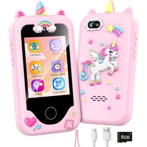 WEOLULI Kids Smart Phone with Dual Camera, Game & Music Player, Toddler Learning Play Toy Cell Phone, Gifts for Girls, Christmas, Birthday, Age 3-10, Light Pink