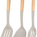 Silicone Cooking Utensils Set, Perfectly Angled for Frying, Mixing,Serving,Draining,Turning and Stirring, BPA-Free Matte Silicone, Wood Handles, Safe for Nonstick Cooking Surfaces,3 Pack (Khaki)