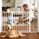 Babelio 29-55 Inch Extra Wide Baby/Dog Gate, Press Guard P7, Metal Auto Close, Pressure Mounted Pet Door for Doorways, NO Need Tools and Drilling, with Wall Cups, White