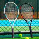 2-Pack Adult Tennis Rackets, 105 Sq Inch Oversized Head Pre-Strung for Beginners and Intermediate, Arm Friendly Vibration Control Set with Bag and Balls, 27"