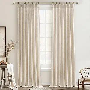 Textured Drop Cloth Curtains 102 Inches Long 2 Panels Oatmeal Cream, Light Filtering Privacy Sheer Curtains That Let Light In Country Linen Blend Pleat Memory Shape Curtain with Hooks Bedroom Living