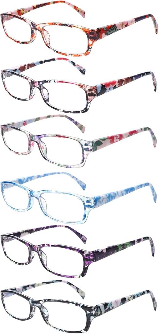 5 Pack Reading Glasses for Women, Blue Light Blocking Computer Readers, Ease Blurry Vision Dry Eyes Anti UV Glare (6 Mixed Color)