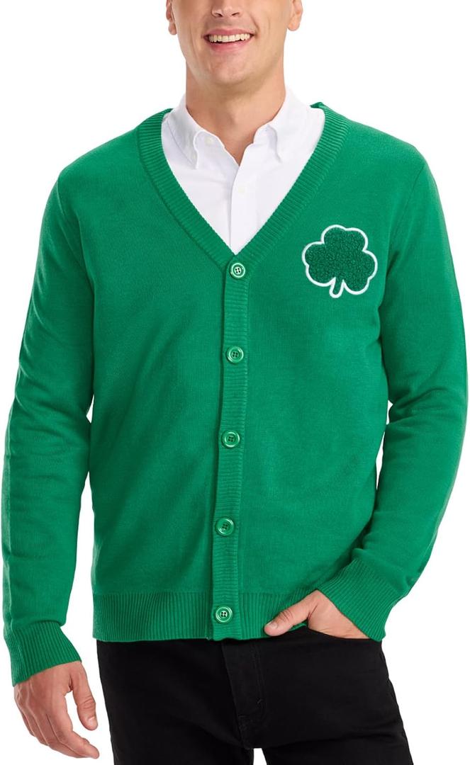 Tipsy Elves St. Patrick's Day Men's Cardigan - Soft Knit Button-Up Sweater - Lucky St Paddy's Party Outfit (Green, XL)