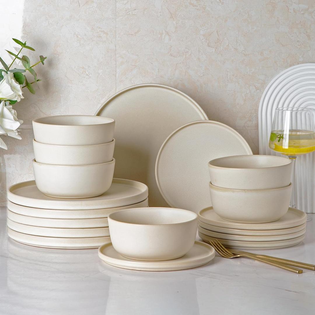 AmorArc Stoneware Dinnerware Sets for 6,Reactive Ceramic Plates and Bowls Set,Highly Chip and Crack Resistant | Dishwasher & Microwave Safe | Round Dishes Set Service for 6, (18pc)